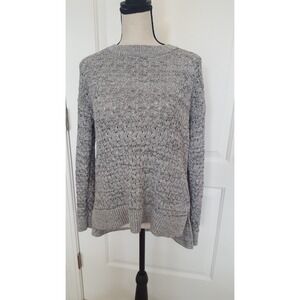 Loft Grey Marled Pointelle Knit High Low Crew Neck Sweater Medium